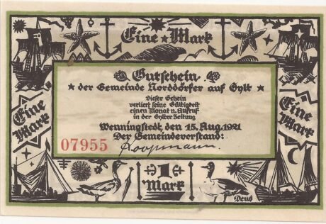 Аверс банкноты 1 marka (Niemcy) 1921
