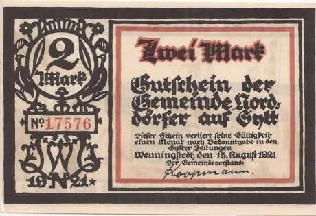 Аверс банкноты 2 marki (Niemcy) 1921