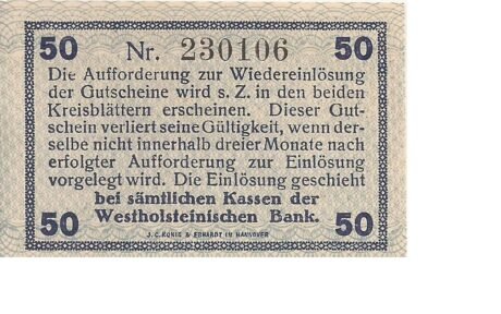 Реверс банкноты 50 fenigów (Niemcy)