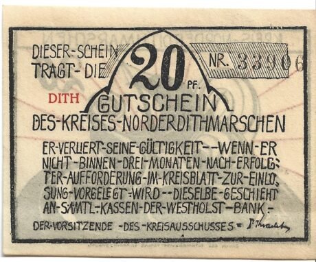 Аверс банкноты 20 fenigów (Niemcy)