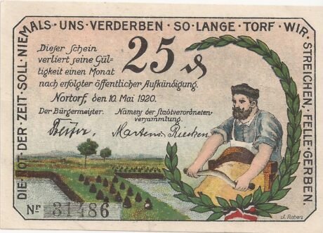 Аверс банкноты 25 fenigów (Niemcy) 1920