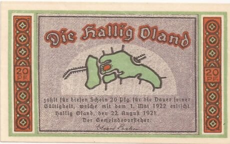 Аверс банкноты 20 fenigów (Niemcy) 1921