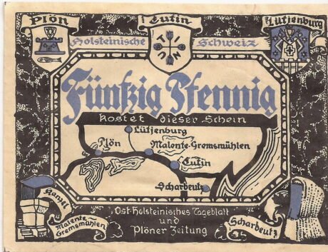 Аверс банкноты 50 fenigów Ost-Holsteinisches Tageblatt und Plöner Zeitung (Niemcy) 1920