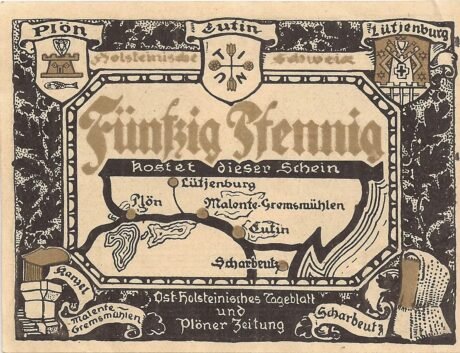 Аверс банкноты 50 fenigów Ost-Holsteinisches Tageblatt und Plöner Zeitung (Niemcy) 1920