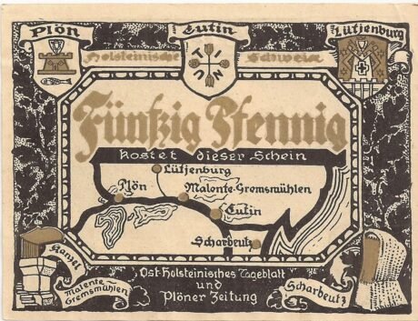 Аверс банкноты 50 fenigów Ost-Holsteinisches Tageblatt und Plöner Zeitung (Niemcy) 1920