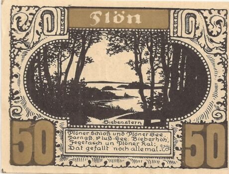 Реверс банкноты 50 fenigów Ost-Holsteinisches Tageblatt und Plöner Zeitung (Niemcy) 1920