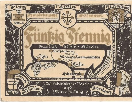 Аверс банкноты 50 fenigów Ost-Holsteinisches Tageblatt und Plöner Zeitung (Niemcy) 1920