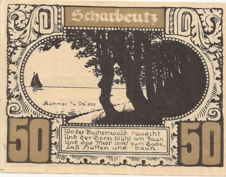 Реверс банкноты 50 fenigów Ost-Holsteinisches Tageblatt und Plöner Zeitung (Niemcy) 1920