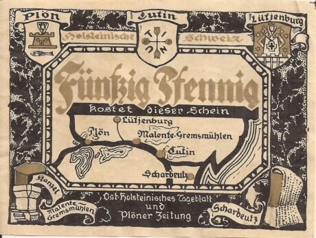 Аверс банкноты 50 fenigów Ost-Holsteinisches Tageblatt und Plöner Zeitung (Niemcy) 1920