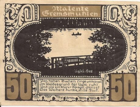 Реверс банкноты 50 fenigów Ost-Holsteinisches Tageblatt und Plöner Zeitung (Niemcy) 1920