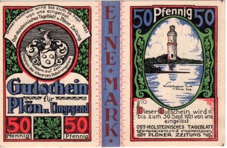 Аверс банкноты 1 marka Ost-Holsteinisches Tageblatt und Plöner Zeitung (Niemcy) 1921