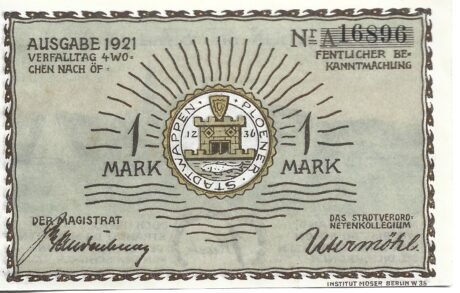 Аверс банкноты 1 marka (Niemcy) 1921