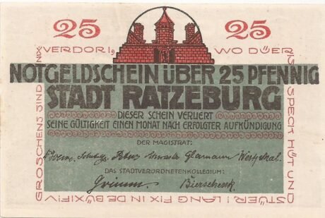 Аверс банкноты 25 fenigów (Niemcy) 1921