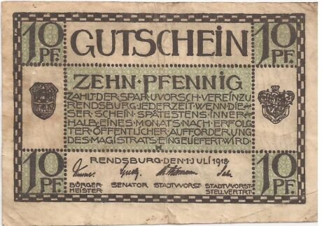 Аверс банкноты 10 fenigów (Niemcy) 1918