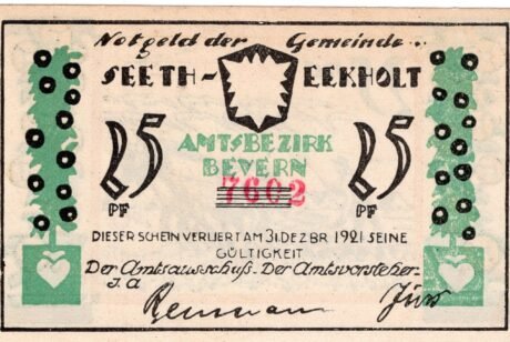 Аверс банкноты 25 fenigów (Niemcy) 1921