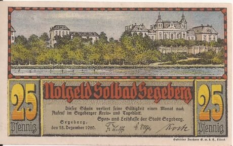 Аверс банкноты 25 fenigów Spar- und Leihkasse (Niemcy) 1920