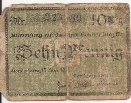 Аверс банкноты 10 fenigów (Niemcy) 1917