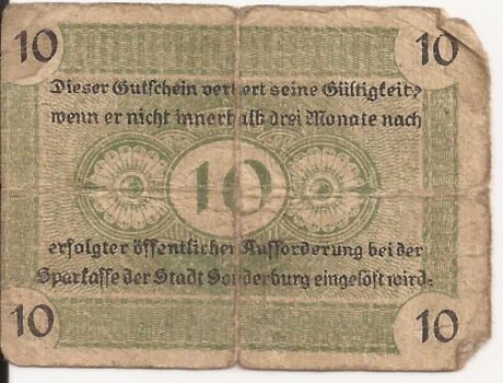 Реверс банкноты 10 fenigów (Niemcy) 1917