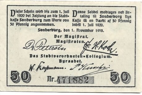 Аверс банкноты 50 fenigów (Niemcy) 1919