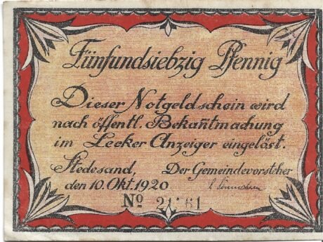 Аверс банкноты 75 пфеннигов (Германия) 1920 года