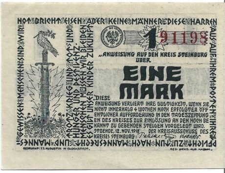 Аверс банкноты 1 marka (Niemcy) 1918