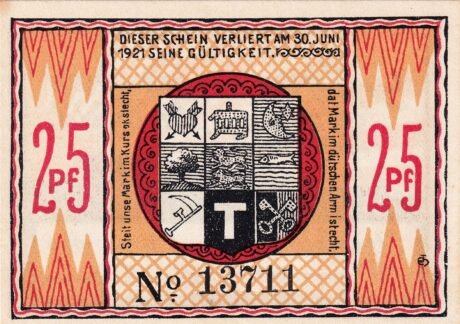 Реверс банкноты 25 fenigów (Niemcy) 1920