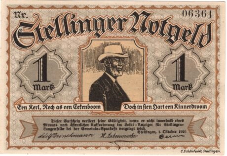 Аверс банкноты 1 marka (Niemcy) 1920