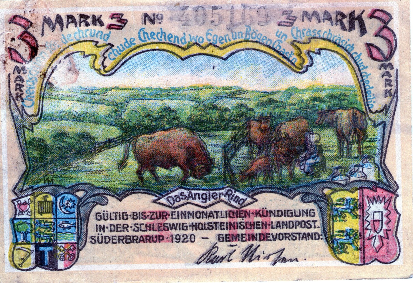Аверс банкноты 3 марок (Германия) 1920 года