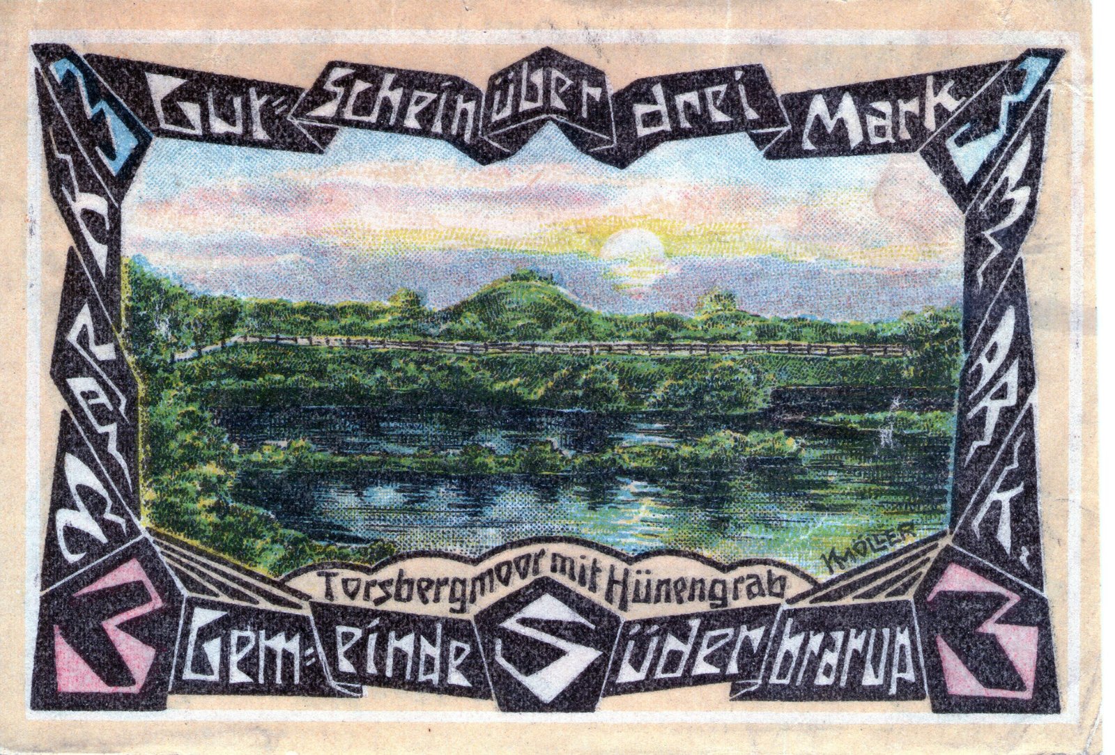 Реверс банкноты 3 марок (Германия) 1920 года