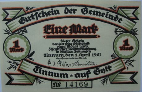 Аверс банкноты 1 marka (Niemcy) 1921