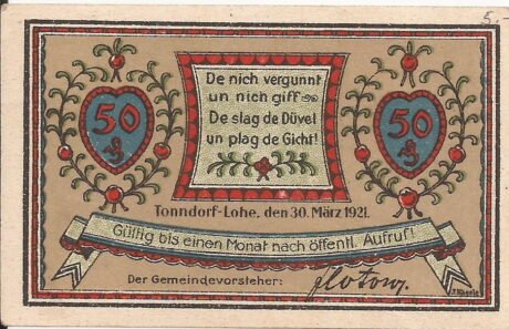 Аверс банкноты 50 fenigów (Niemcy) 1921