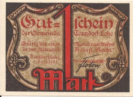 Аверс банкноты 1 марка (Германия) 1921 года