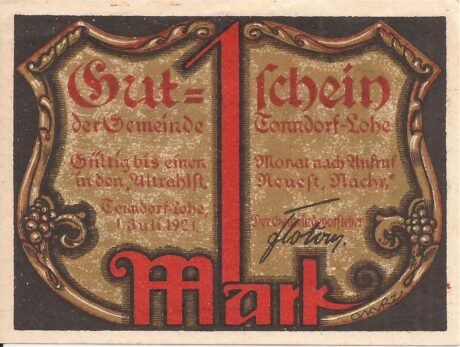 Аверс банкноты 1 марка (Германия) 1921 года