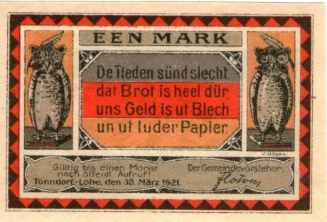 Аверс банкноты 1 marka (Niemcy) 1921