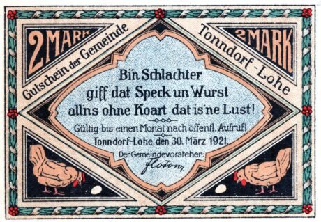 Аверс банкноты 2 marki (Niemcy) 1921