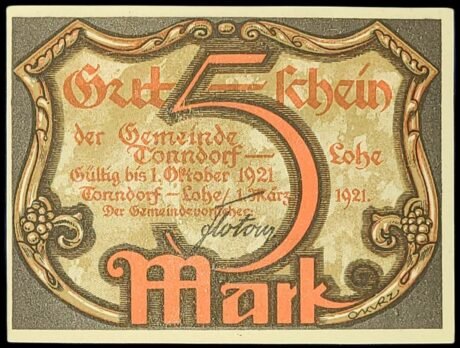 Аверс банкноты 5 marek (Niemcy) 1921