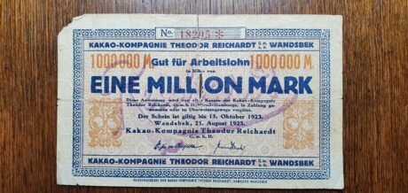 Аверс банкноты 1000000 marek Cocoa-Kompagnie Theodor Reichardt (Niemcy) 1923