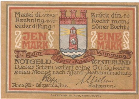 Аверс банкноты 1 marka (Niemcy) 1921