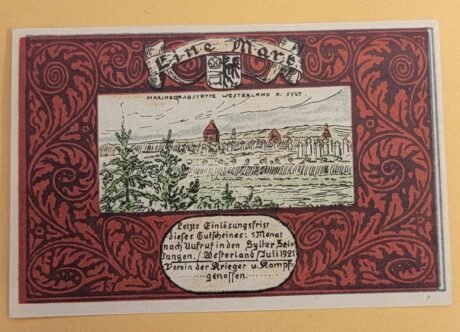 Аверс банкноты 1 znak Verein der Krieger und Kampfgenossen (Niemcy) 1921