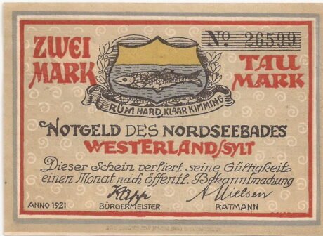 Аверс банкноты 2 marki (Niemcy) 1921