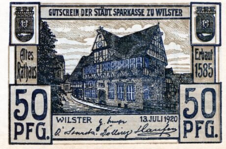 Аверс банкноты 50 fenigów Sparkasse (Niemcy) 1920