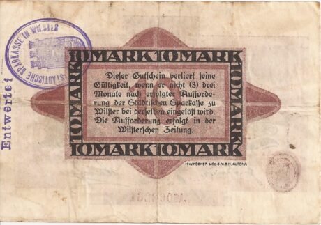 Реверс банкноты 10 marek Sparkasse (Niemcy) 1918