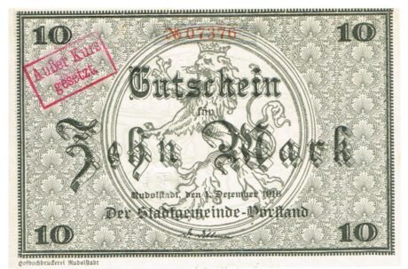 Аверс банкноты 10 marek (Niemcy) 1918