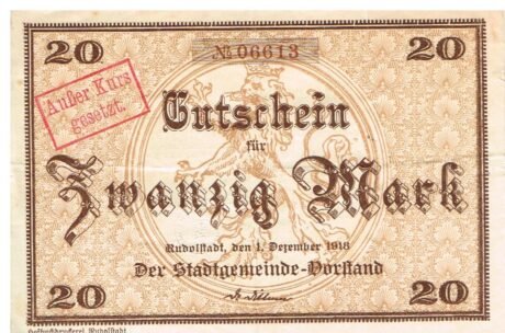 Аверс банкноты 20 marek (Niemcy) 1918