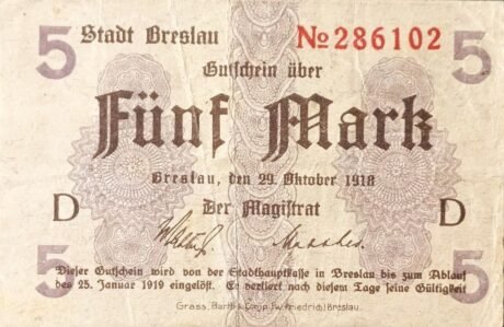 Аверс банкноты 5 marek (Niemcy) 1918