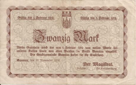 Аверс банкноты 20 marek (Niemcy) 1918