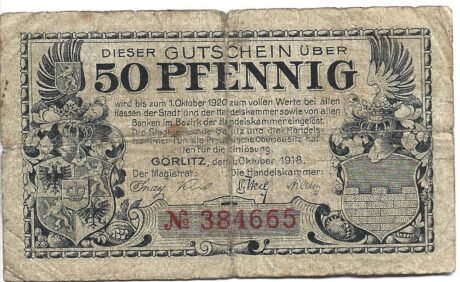 Аверс банкноты 50 fenigów (Niemcy) 1918