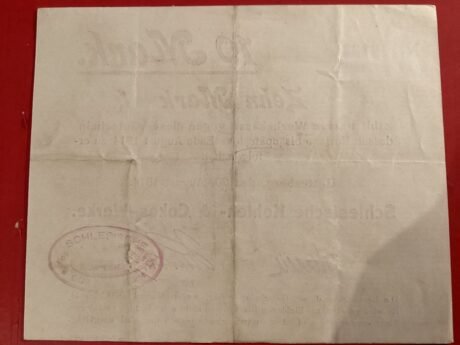 Реверс банкноты 10 marek Schlesische Kohlen- & Cokes-Werke (Niemcy) 1914