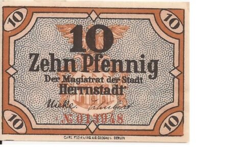 Аверс банкноты 10 fenigów (Niemcy) 1919