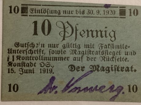 Аверс банкноты 10 fenigów (Niemcy) 1919